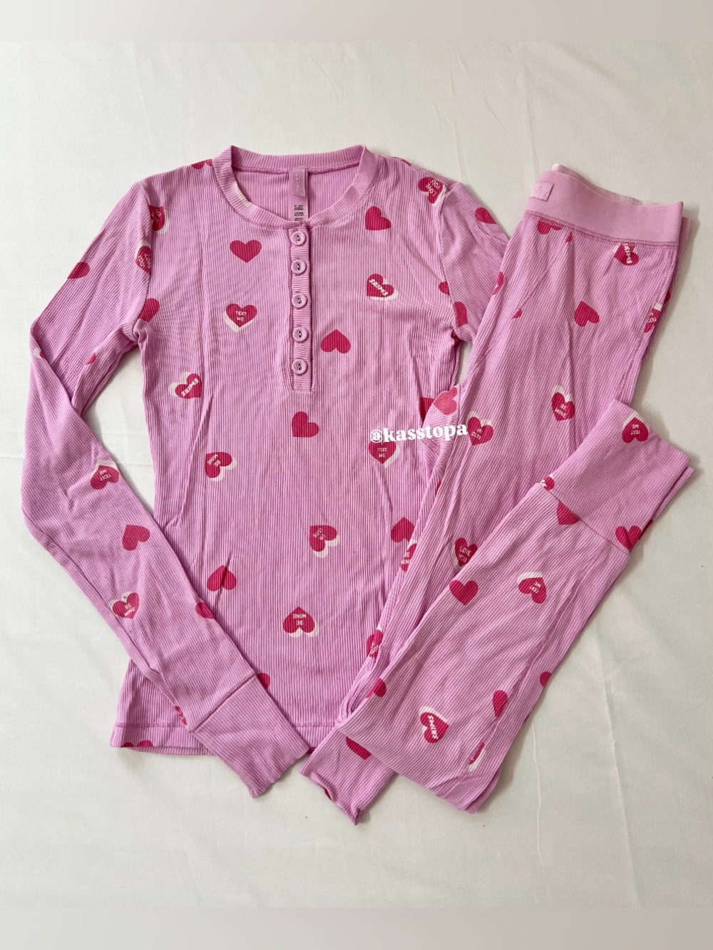 SKIMS Soft Lounge Ribbed Heart Button Up Henley Long Sleeve Top + Leggings Set